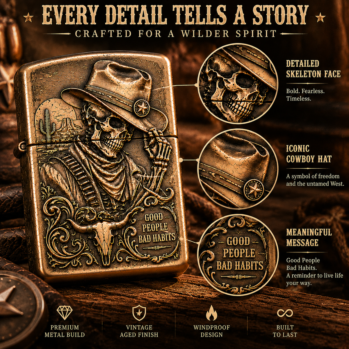 Skeleton Cowboy | Vintage Collector Lighter- BUY 2 FREE SHIPPING