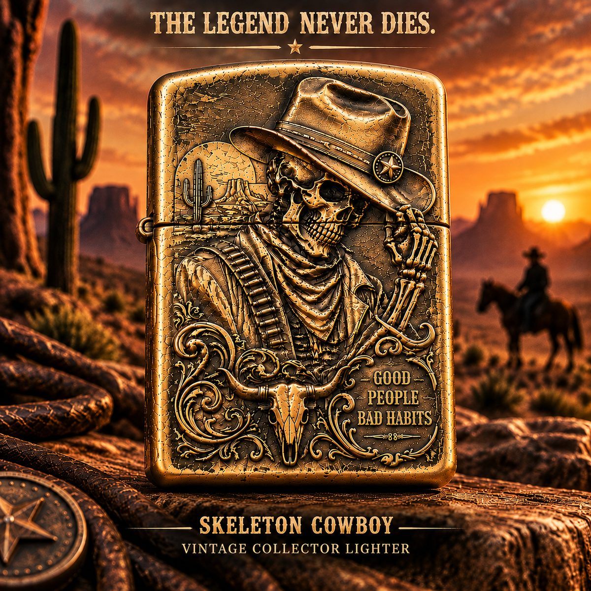 Skeleton Cowboy | Vintage Collector Lighter- BUY 2 FREE SHIPPING