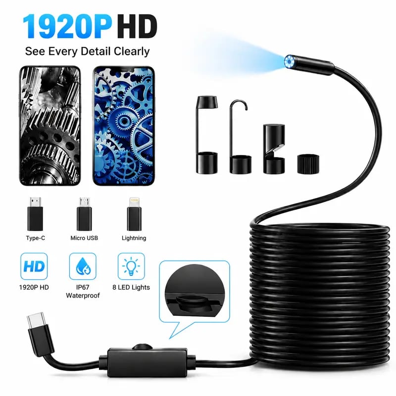 1080P HD Automotive Diagnostic Tool Endoscope Borescope Inspection Camera