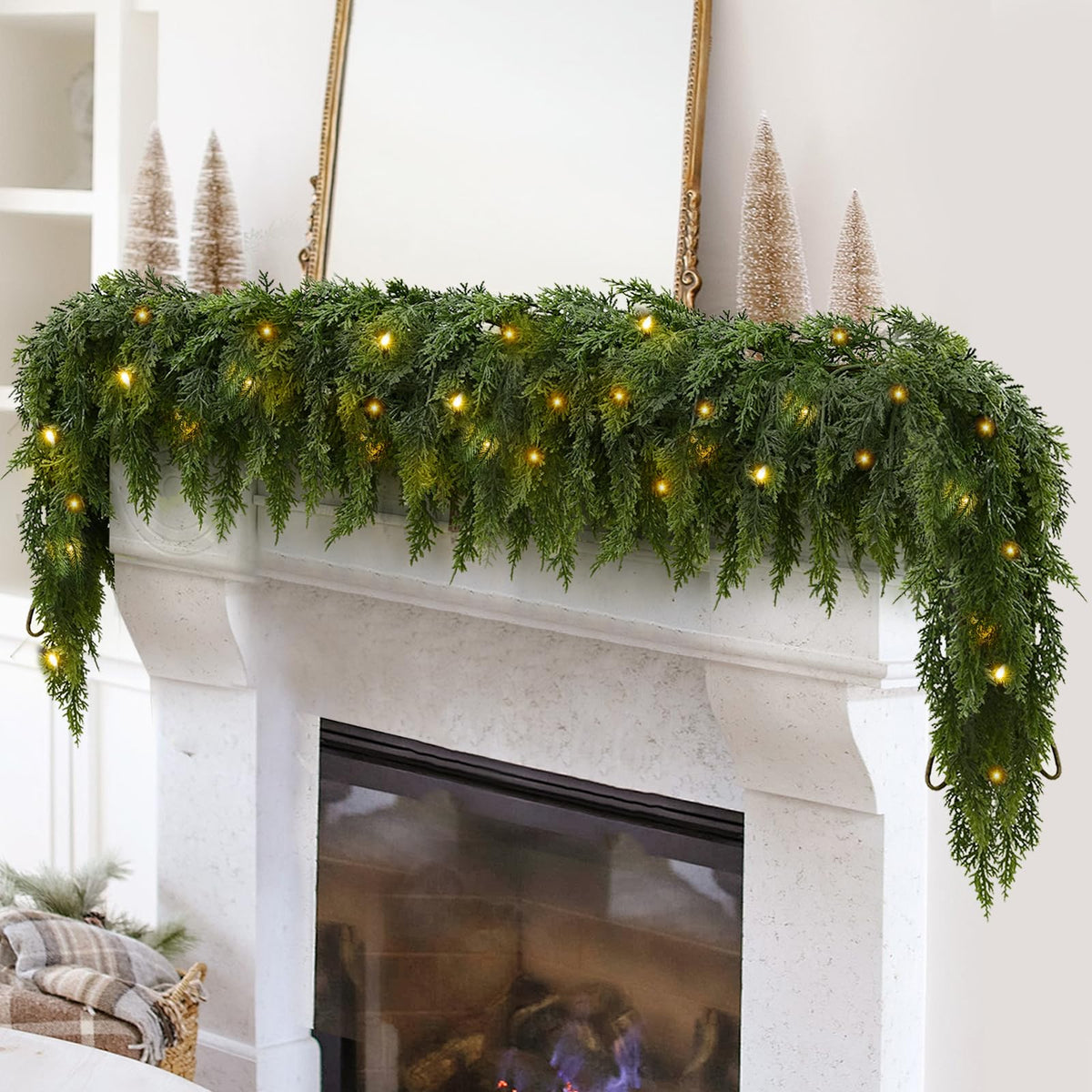 🏆2026 HOT SALE💥 Pre-lit Christmas Cedar Garland – Warm Holiday Glow for Mantels, Stairs & Doorways 🎄✨