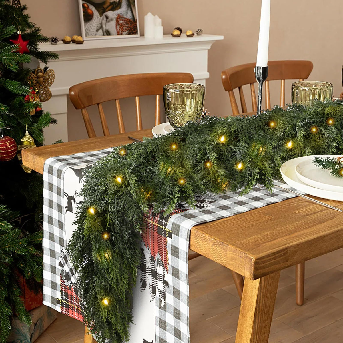 🏆2026 HOT SALE💥 Pre-lit Christmas Cedar Garland – Warm Holiday Glow for Mantels, Stairs & Doorways 🎄✨