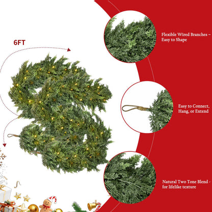 🏆2026 HOT SALE💥 Pre-lit Christmas Cedar Garland – Warm Holiday Glow for Mantels, Stairs & Doorways 🎄✨