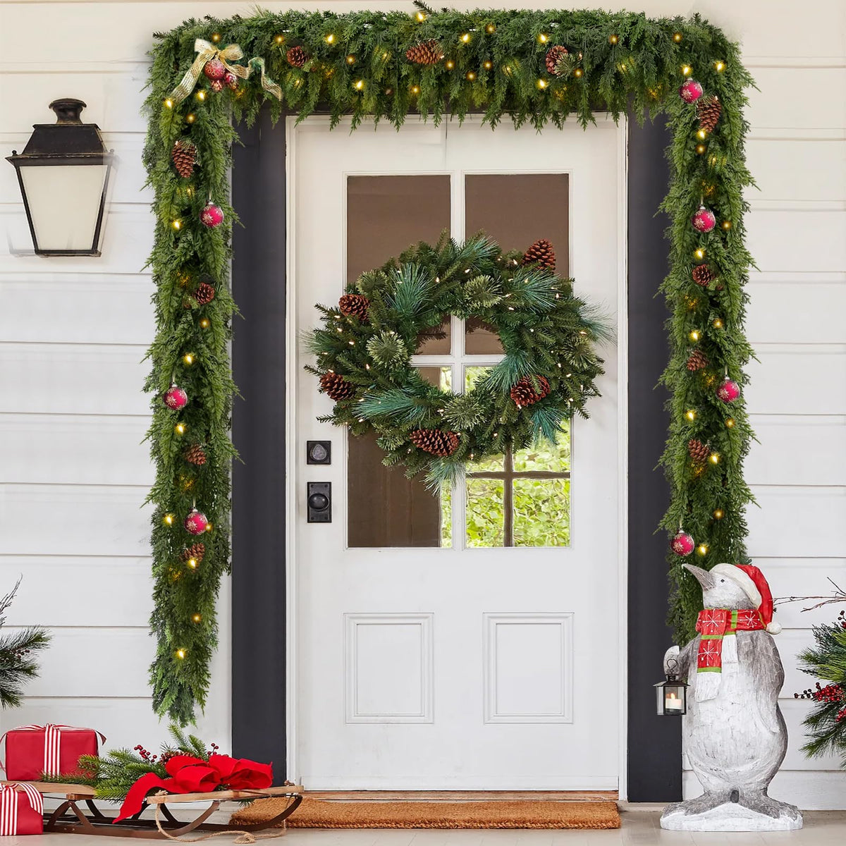 🏆2026 HOT SALE💥 Pre-lit Christmas Cedar Garland – Warm Holiday Glow for Mantels, Stairs & Doorways 🎄✨