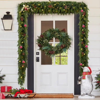 🏆2026 HOT SALE💥 Pre-lit Christmas Cedar Garland – Warm Holiday Glow for Mantels, Stairs & Doorways 🎄✨
