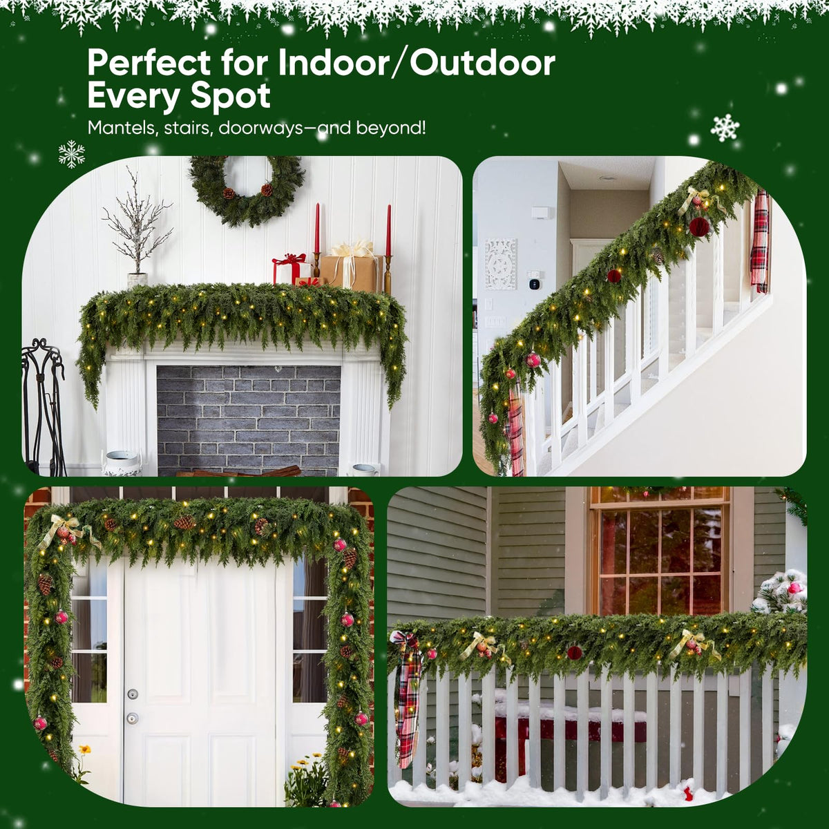🏆2026 HOT SALE💥 Pre-lit Christmas Cedar Garland – Warm Holiday Glow for Mantels, Stairs & Doorways 🎄✨