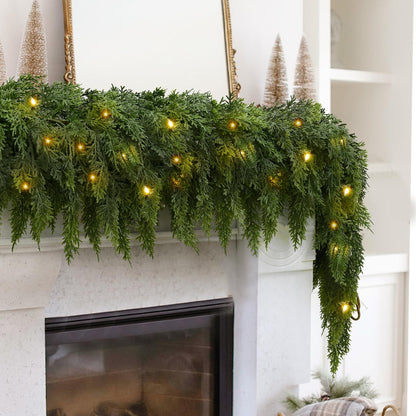 🏆2026 HOT SALE💥 Pre-lit Christmas Cedar Garland – Warm Holiday Glow for Mantels, Stairs & Doorways 🎄✨