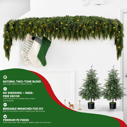 🏆2026 HOT SALE💥 Pre-lit Christmas Cedar Garland – Warm Holiday Glow for Mantels, Stairs & Doorways 🎄✨