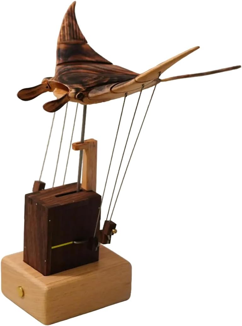 🦈Handmade Wooden Bionic Manta Rayy Dynamic Model, Mechanical Transmission Marine Biological, Desktop Relaxation Decor Gift