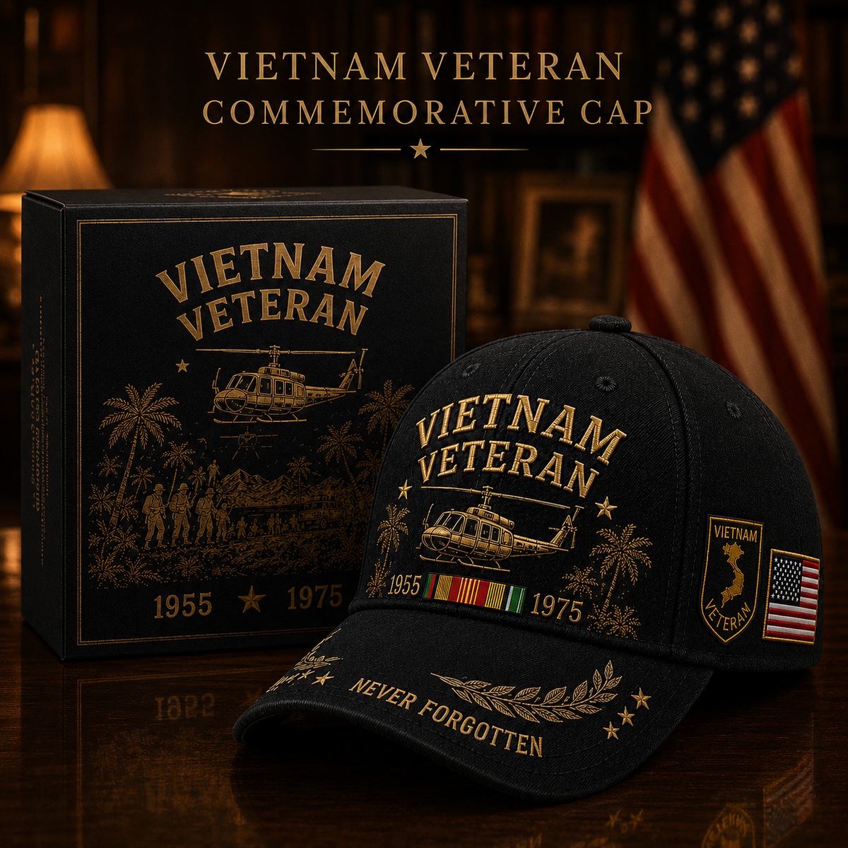 🇺🇸🎖️ Vietnam Veteran 1955–1975 Memorial Embroidered Cap- BUY 2 FREE SHIPPING