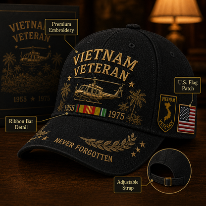 🇺🇸🎖️ Vietnam Veteran 1955–1975 Memorial Embroidered Cap- BUY 2 FREE SHIPPING