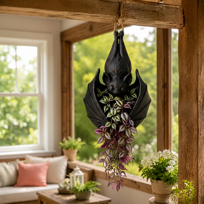🦇 Gothic Hanging Bat Planter — Dark Botanical Wall Decor