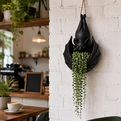 🦇 Gothic Hanging Bat Planter — Dark Botanical Wall Decor