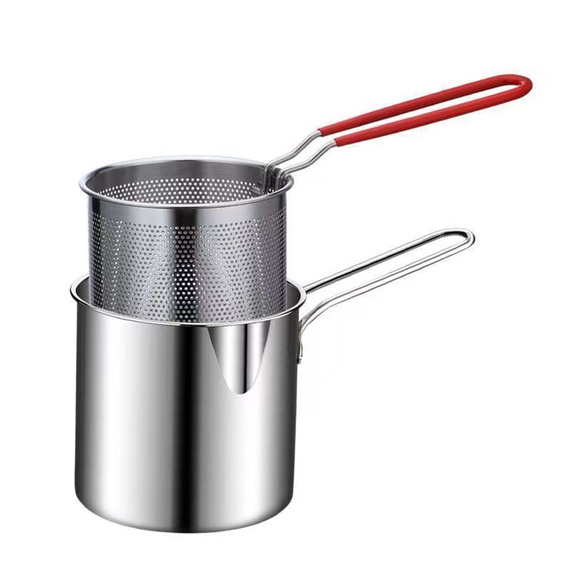 🍟 Personal Mini Deep Fryer Set – Stainless Steel Pot with Lift-Out Draining Basket & Food Tongs