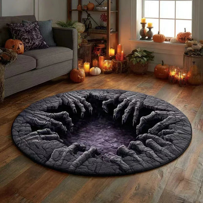 3D Skeleton Vortex Quilted Round Halloween Rug