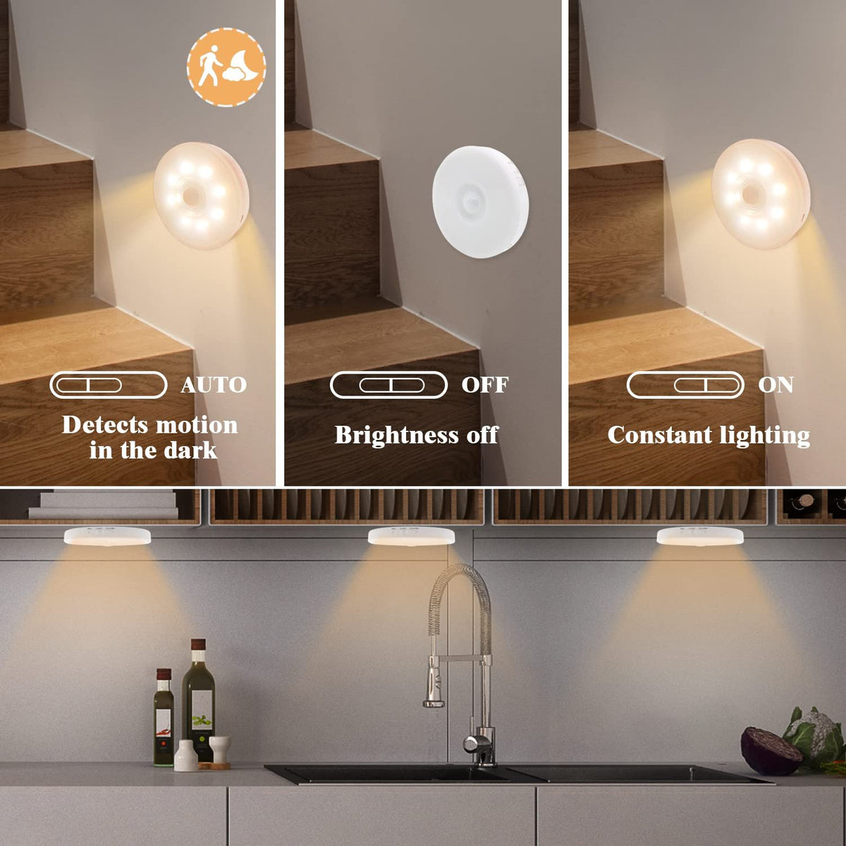 2/3/5 Pack 8LEDs Rechargeable Motion Sensor Night Lights
