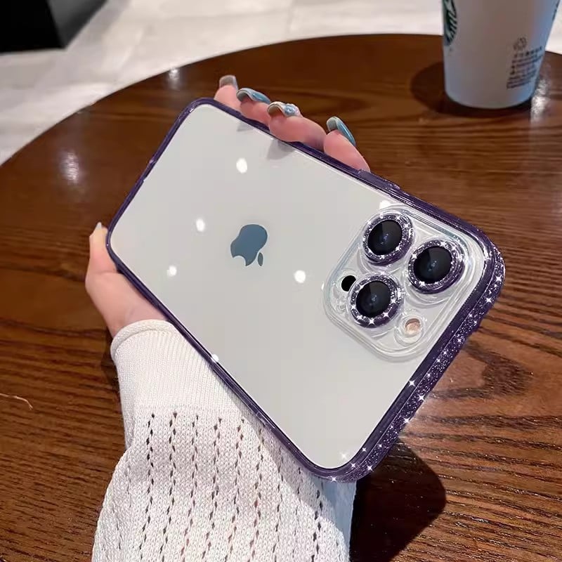 Side Sparkly Clear iPhone Case With Camera Protector