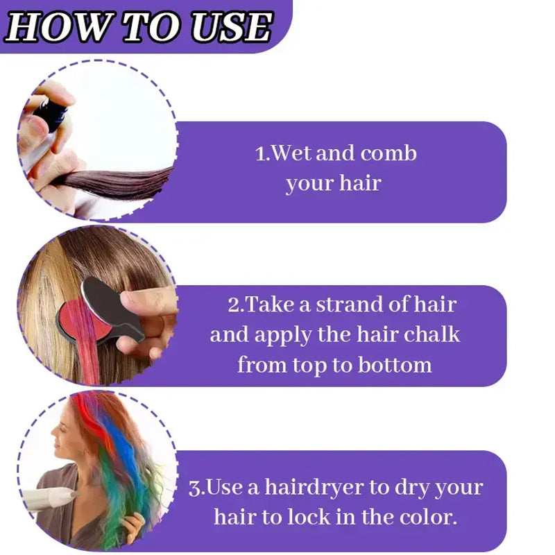 🔥 Magic Hair Chalk Set for Girls – Create Fun Temporary Hair Colors in Seconds
